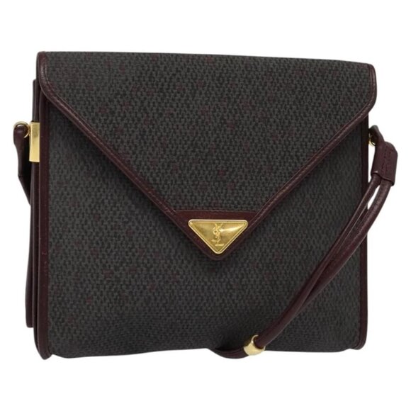 SAINT LAURENT Shoulder Bag Coated Canvas Bordeaux Gold Auth BA4193 - Picture 1 of 16